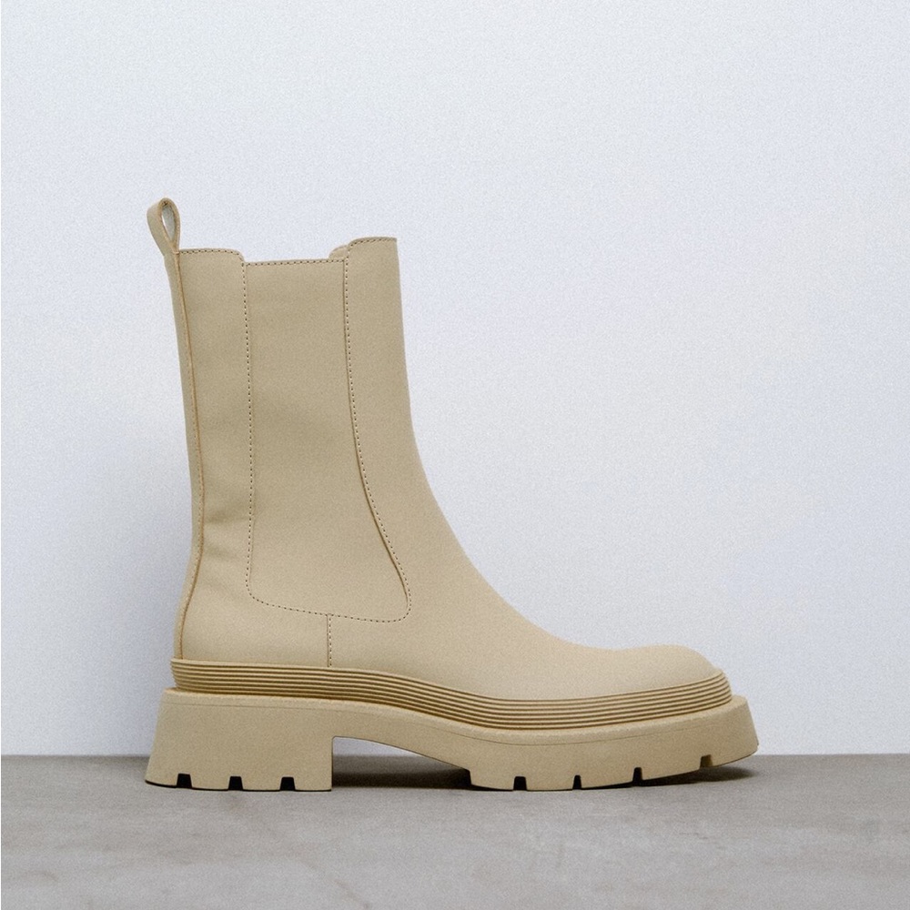 Zara Rubberized Ankle Boots- Beige